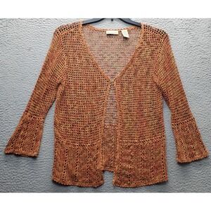 Apostrophe Paris Cardigan Womens XL Multi Linen Open Knit Long Sleeve Open Front